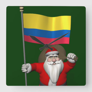 Horloge Carrée Le Père Noël Avec L'Ensigne De La Colombie