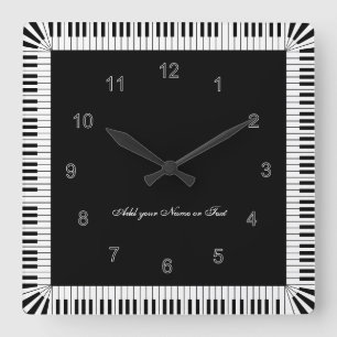 Horloge Carrée Le piano verrouille drôle noir et blanc