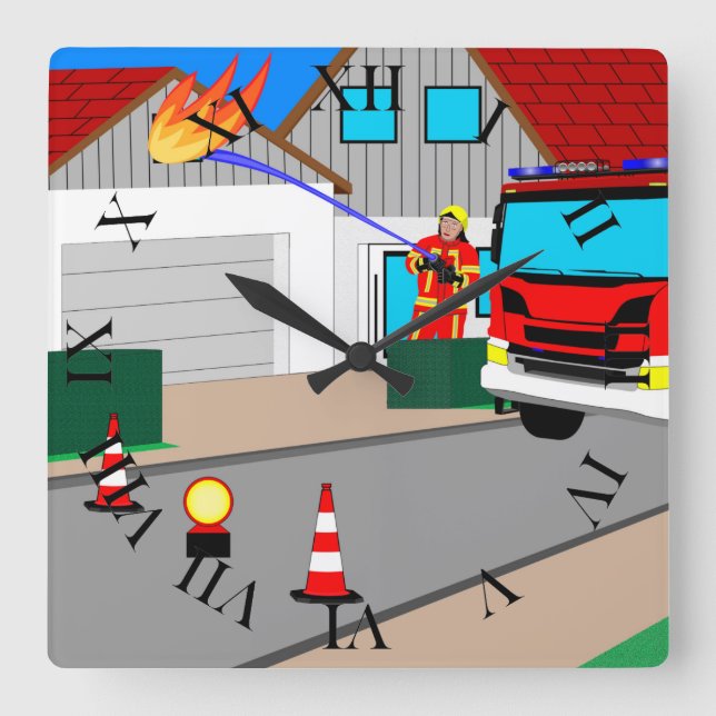 Horloge Carrée Le pompier efface le feu de Garagan Wan (Recto)