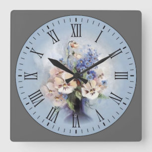 Horloge Carrée Le Roman de Purple Pink White Flowers