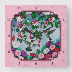Horloge Carrée Le Rose des Hummingbirds