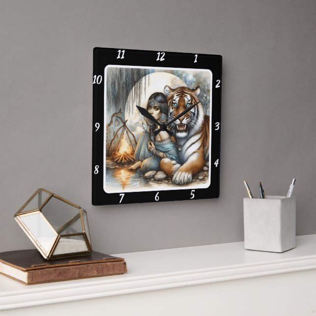 Horloge Carrée Le rythme des autochtones : le rythme du tigre de  (Bureau)