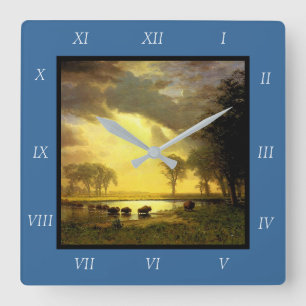 Horloge Carrée Le sentier Buffalo d'Albert Bierstadt, 1867 Toile
