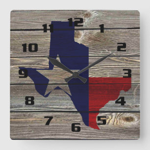 Horloge Carrée Le Texas rustique sur le bois authentique