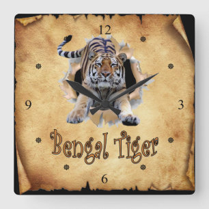 Horloge Carrée Le Tigre Du Bengale Passe Par L'Horloge Du Sac De