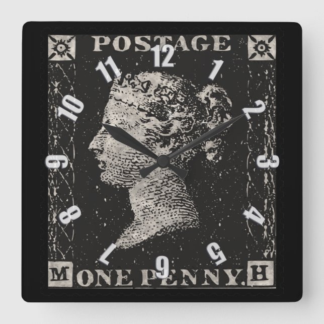 Horloge Carrée Le Timbre noir Penny (Recto)