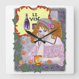 Horloge Carrée Le Vin Again Wall Clock