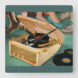 Horloge Carrée Lecteur d'enregistrement portable des années 1950
