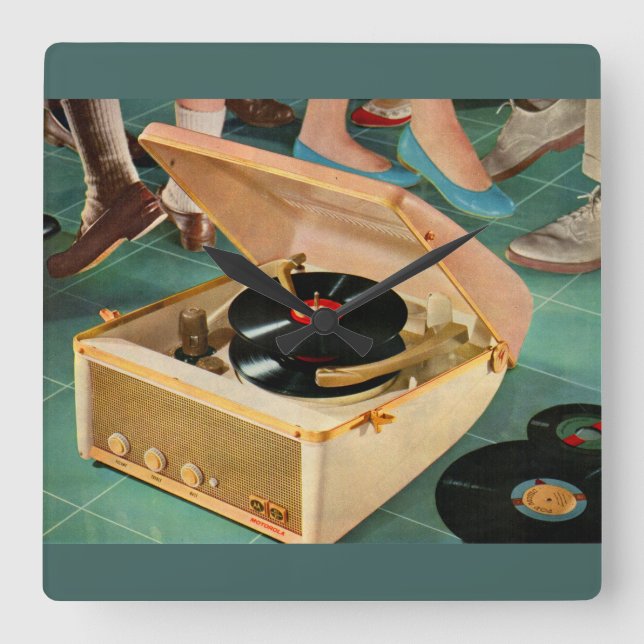 Horloge Carrée Lecteur d'enregistrement portable des années 1950 (Recto)