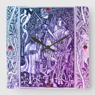 Horloge Carrée LÉGENDES MÉDIÉVALES Lady Et Chevalier Horseback Fl