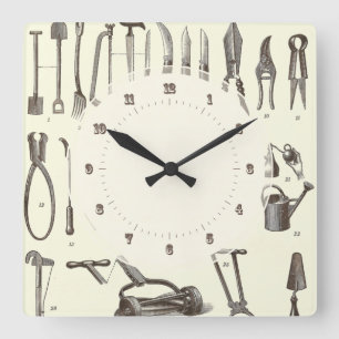 Horloge Carrée L'élégant jardinier - Outils Jardin Antique