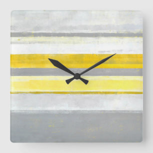 Horloge Carrée 'Lemon' Gris et Jaune Art Abstrait