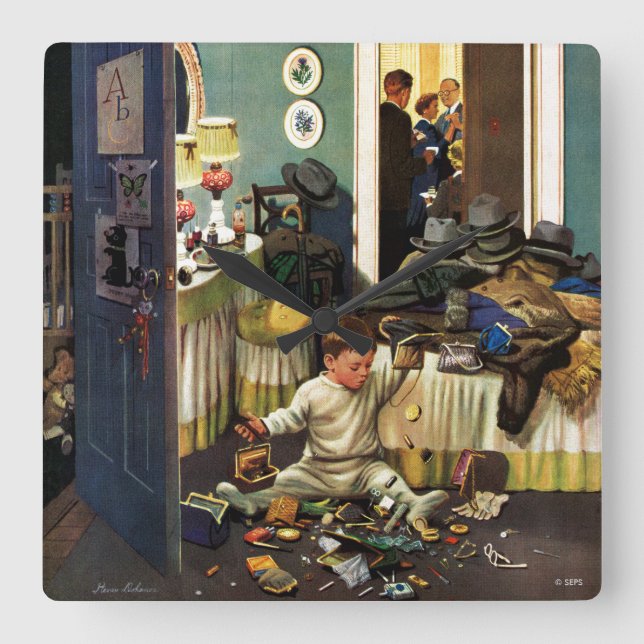 Horloge Carrée L'enfant en bas âge vide des bourses (Recto)