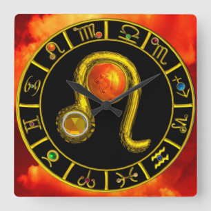 Horloge Carrée LEO GOLD ZODIAC JEULE D'ANNIVERSAIRE, Jaune, Noir