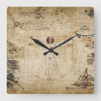 Horloge Carrée leonardo Da Vinci Vitruve Homme