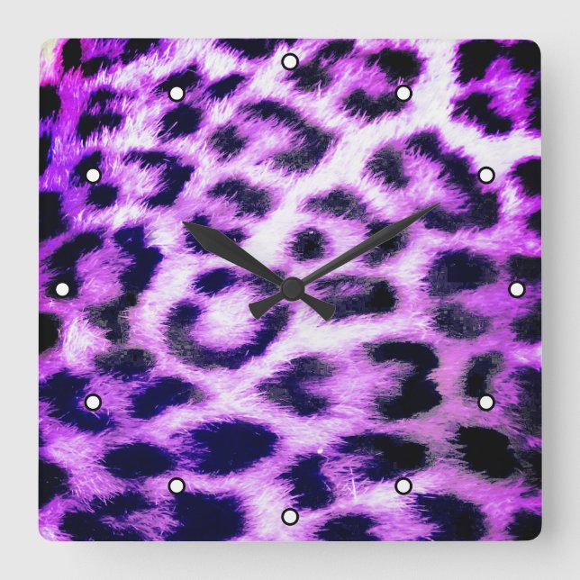 Horloge Carrée Leopard Cheetah Imprimer Faux Rose fourrure avec p (Recto)
