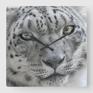 Horloge Carrée Léopard de neige blanc exotique