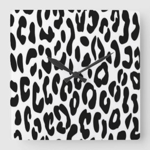 Horloge Carrée Léopard Noir et Blanc Classique