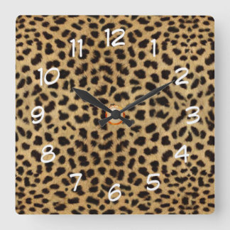 Horloge Carrée leopard skin print  wild cat clock