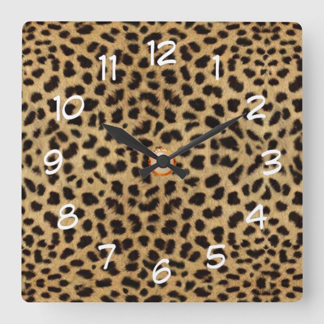 Horloge Carrée leopard skin print  wild cat clock (Recto)
