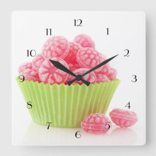 Horloge Carrée Les bonbons savoureux à sucrerie de framboise dan