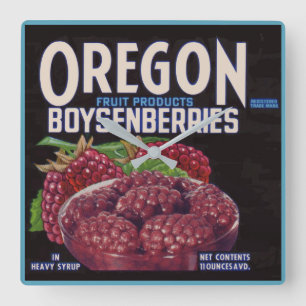 Horloge Carrée Les Boysenberries de l'Oregon des années 1940 peuv