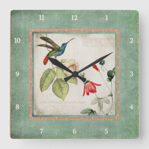 Horloge Carrée Les colibris vintages n de Chinoiserie fleurit le