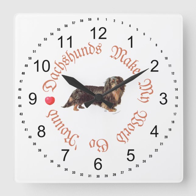 Horloge Carrée Les Dachshunds Font Mon Monde (Recto)