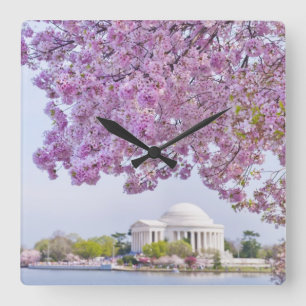 Horloge Carrée Les Etats-Unis, Washington DC, cerisier en fleur