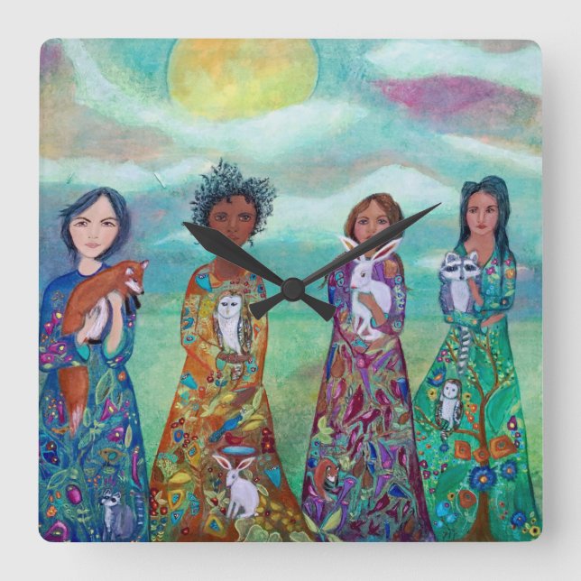Horloge Carrée Les femmes et les animaux L'art fantastique L'horl (Recto)