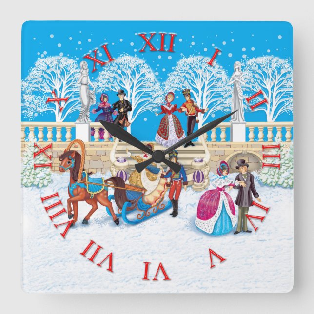 Horloge Carrée Les femmes et les hussards se promènent dans le pa (Recto)