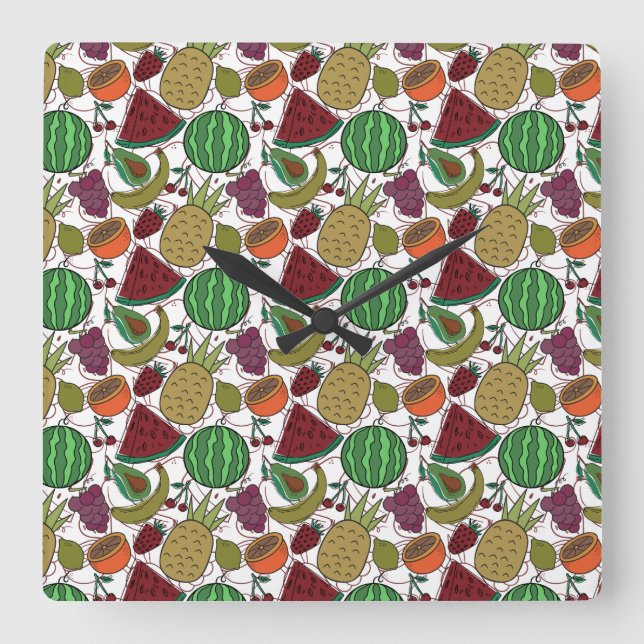 Horloge Carrée Les Fruits sautés | Fruit surface pattern 25 (Recto)
