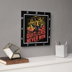 Horloge Carrée Les gagnants ne quittent jamais le joueur de footb
