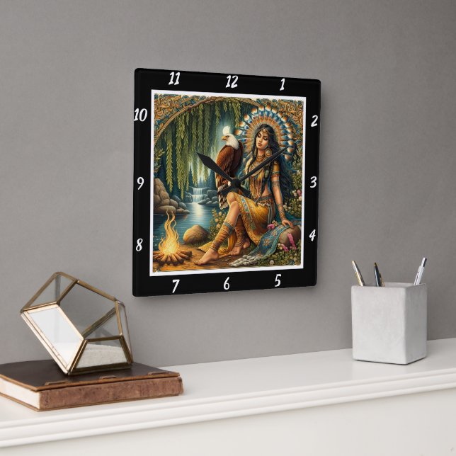 Horloge Carrée Les matinées amérindiennes : La vue de la forêt d' (Bureau)