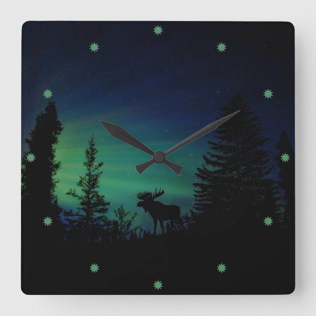 Horloge Carrée Les orignaux silhouettent dans le Twilght (Recto)