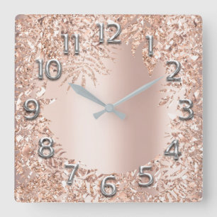 Horloge Carrée Les parties scintillantes florales métalliques