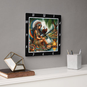 Horloge Carrée Les pics autochtones : le fouet de la forêt d'Aigl