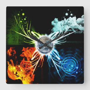 Horloge Carrée Les quatre éléments