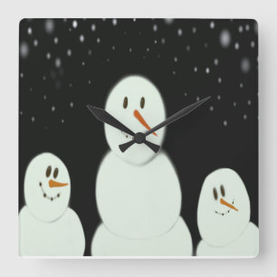 Horloge Carrée Les Snowmen Profitent De La Peinture Nocturne Star