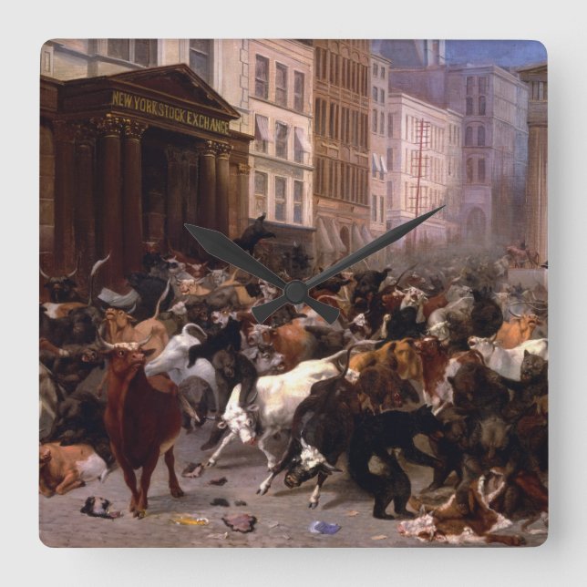 Horloge Carrée Les taureaux et les ours dans le marché, 1879 (Recto)