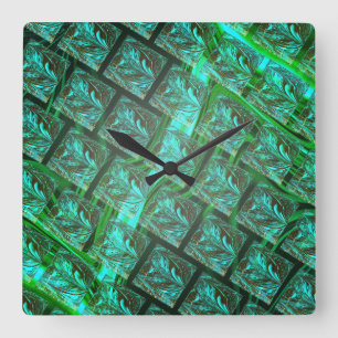 Horloge Carrée 'Les yeux verts dans la grille' rayés et floues