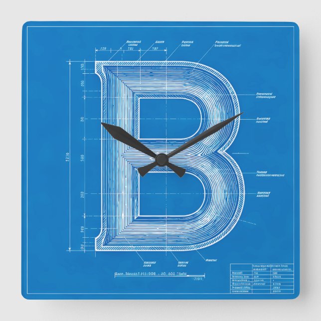 Horloge Carrée Lettre B Monogramme de plan (Recto)