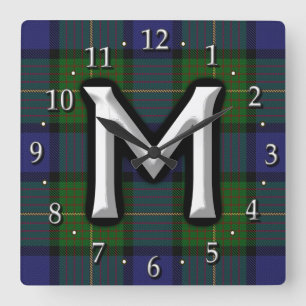 Horloge Carrée Lettre Clan Muir M Monogram Tartan