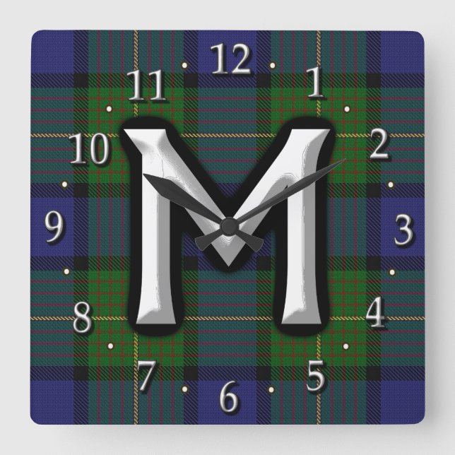 Horloge Carrée Lettre Clan Muir M Monogram Tartan (Recto)