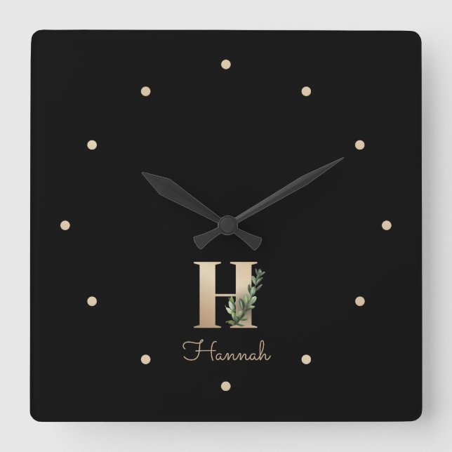 Horloge Carrée LETTRE MONOGRAPHIQUE BOtanique Élégante H (Recto)