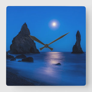 Horloge Carrée Lever de lune Islande, Reynisdrangur