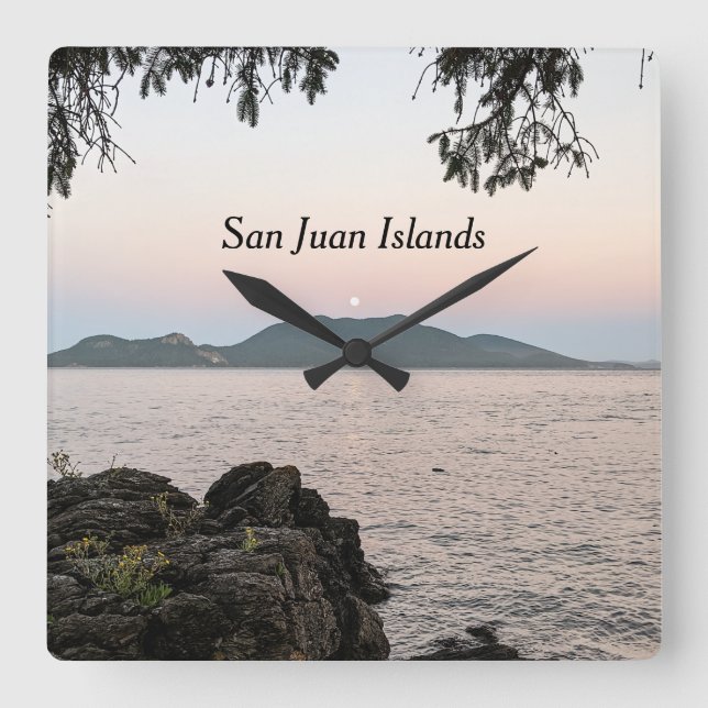 Horloge Carrée Lever de lune sur les îles San Juan (Recto)