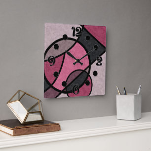Horloge Carrée Lever de soleil rose, abstrait