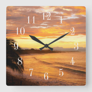 Horloge Carrée Lever de soleil sous les tropiques Plage tropicale