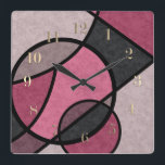 Horloge Carrée Lever rose, abstrait<br><div class="desc">Lever rose,  abstrait,  simple,  peinture,  minimalisme,  soleil,  géométrique,  rose,  violet,  gris,  beige,  marbre,  créatif,  appliquer,  patchwork,  noir</div>